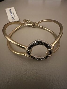 Lucky Brand Gold-Tone Double Bangle Bracelet with Black Stone Circle